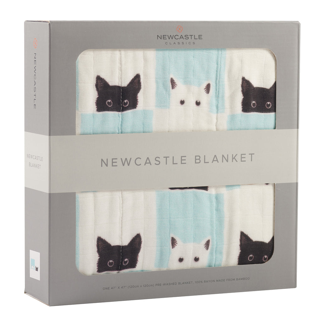 Peek-A-Boo Cats and White Bamboo Muslin Blanket