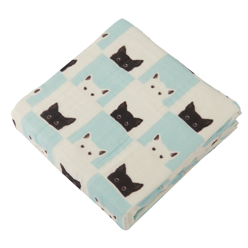 Peek-A-Boo Cats and White Bamboo Muslin Blanket