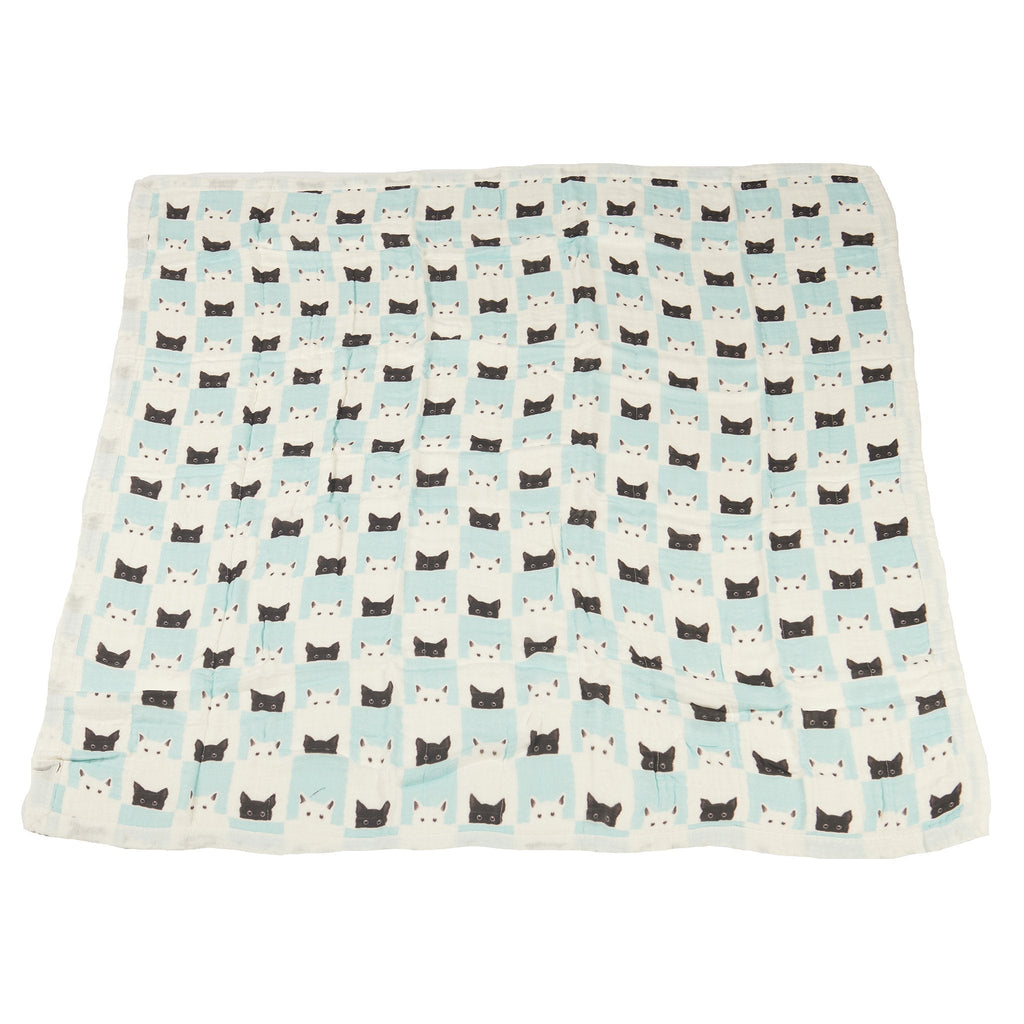 Peek-A-Boo Cats and White Bamboo Muslin Blanket
